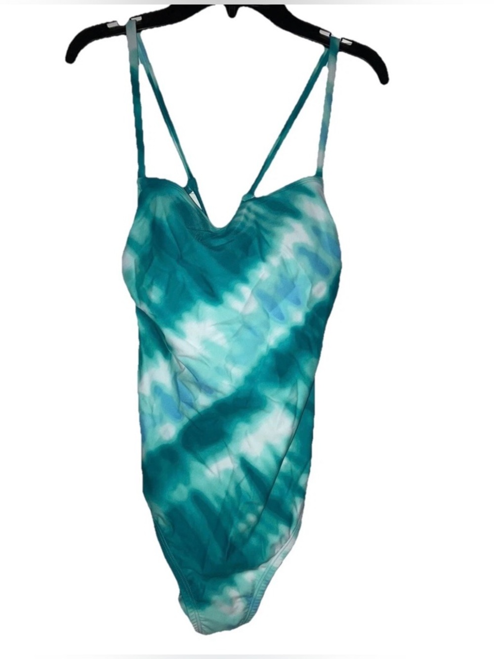 Turquoise Teal Tie Dye One Piece Swimsuit Spaghetti Strap Beach Pool Vacation Sm